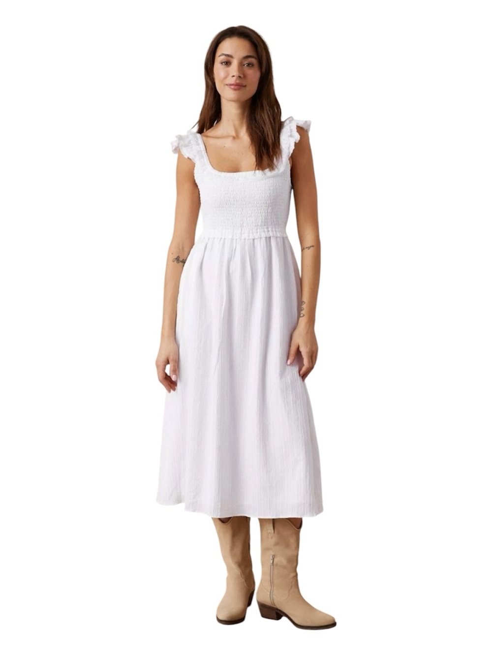 NWT Dex White Smocked Flutter Sleeve Midi Dress - Size XL